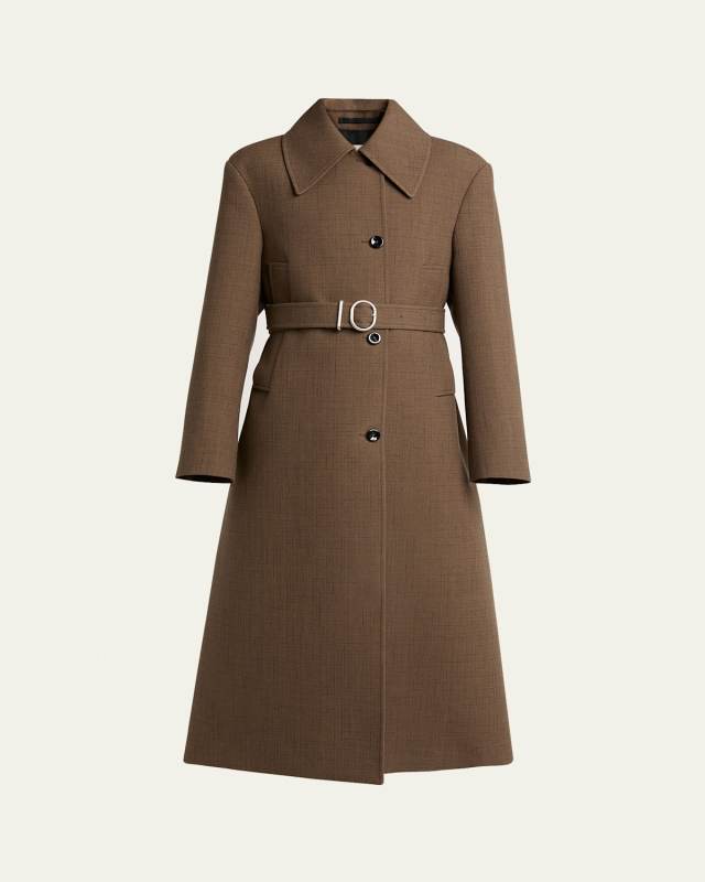 Calf Length Belted Wool Coat
